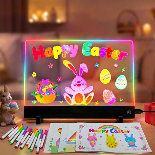 Smocraut LED Zeichenbrett, LED Notiztafel mit Farben, 30x20cm Acryl Maltafel Leuchtendes Zeichenbrett, LED-Leuchttafel Farbnotiztafel Drawing Note Board mit 4 Beleuchtungs Modi & 14 Marker Stift