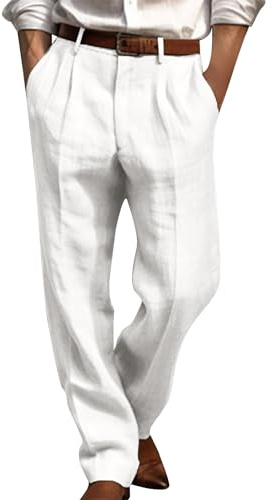 Pantalon en Coton et Lin Homme Été Taille Elastique Couleur Unie Pantalons Baggy en Lin Ample Pant Sport Plage Léger Respirant Pants Décontracté Grande Taille avec Cordon de Serrage