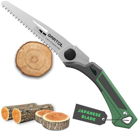 GARTOL Sierra plegable de 8 pulgadas con hoja de acero SK5, sierra de podar plegable de 7 TPI, sierra de mano con bloqueo de seguridad y mango ergonómico, para poda de árboles, jardinería, camping