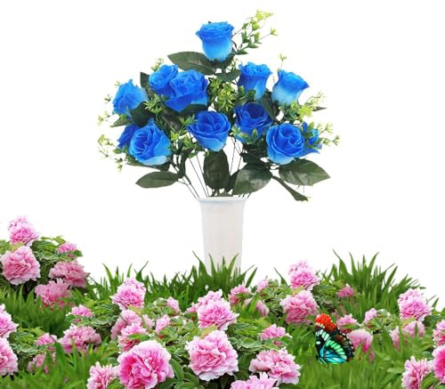 hikiau Fiori per cimitero per tomba, bouquet artificiale realistico, fiori per cimitero, per patio, commemorazione, funerale, tomba, prato
