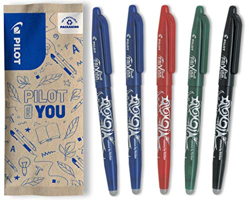 PILOT FriXion Ball 0.7 Set – 5 Stück: 2x Blau, 1x Schwarz/Rot/Grün – Radierbare Tintenroller 0,4 mm Strichstärke, angenehme Schreibführung beim Schreiben, thermosensitive Tinte, austauschbare Mine