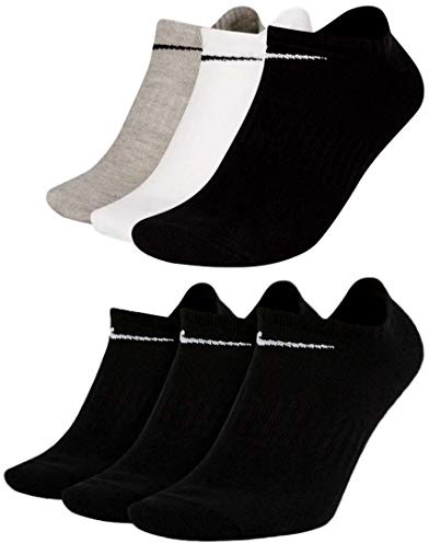 NIKE Socken 6 Paar Sneakersocken Füßlinge Socken SX7678 Weiß Grau Schwarz, Farbe:Schwarz/Mehrfarbig, Socken Neu:34-38