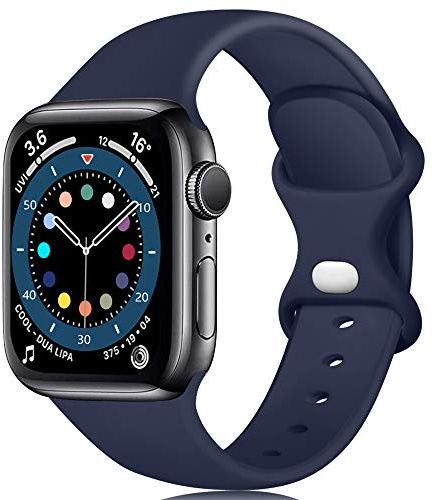 Epova Bracelet Compatible avec Apple Watch 38mm 42mm 40mm 44mm 41mm 45mm 46mm 49mm, Silicone de Remplacement Bracelet Compatible avec iWatch SE 3 Series 11 10 9 8 7 6 5 4 3 2 1, Bleu Foncé, Petit
