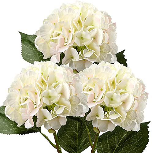 DILATATA 21 Artificial Hydrangea Long Stems Silk Hydrangea Flowers for Home Table Centerpieces Fake Flowers Arrangements Wedding Bouquets DIY Decorations-3PCS White Pink Hydrangeas