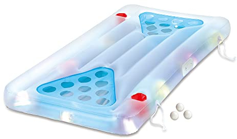 Summer Waves Bierpong Set Aqua Glow | Wasserspaß Zuhause mit dem Bier Pong Trinkspiel für den Garten- & Aufstellpool | Aufblasbare Beer Pong Luftmatratze