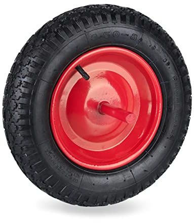 Relaxdays Roue de brouette 3.50-8 avec axe Fixe, Jante en Acier, capacité de Charge Max. : 120 kg, Noir et Rouge