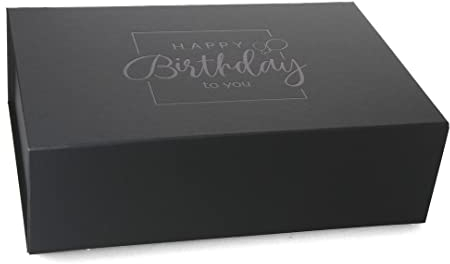 ideas in boxes Premium Geschenkbox Geburtstag, Geschenkkarton, Magnetbox, Magnetfaltbox, Geschenkverpackung für Geburtstag mit Schriftzug, 33x22x10cm, Schwarz matt mit Schwarz