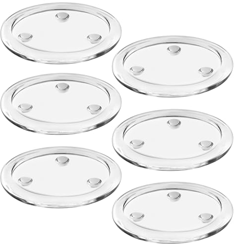 Belle Vous 6 Pack of Round Clear Glass Pillar Candle Plates - 10cm/4 Inches - Votive Tealight Candle Holder Set Ideal for Spa Decorations, Weddings, Parties, Home Decor, Table Centrepieces & Gifts