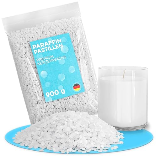molinoRC Kerzenwachs - 900g reines Paraffinwachs für Kerzen - Qualität aus Deutschland - Kerzenwachs zum Gießen - sauber brennendes Schmelzlicht Wachs - Wachs für Kerzen - Wachspastillen