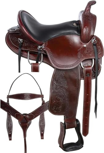 Western Saddle Barrel Racing Horse Pleasure Trail - Juego de tachuelas de piel con diseño floral para rodeo de vaquero ST-WLS-001 (asiento de 16 pulgadas)