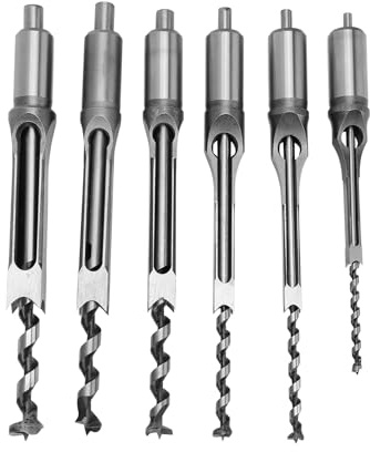 Saw Drill Bit, Square Hole Drill, 6Pcs Square Hole Saw Auger Drill Bit Mortising Chisel Woodworking Tool for Most of Cars