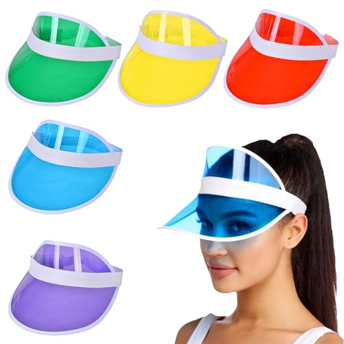 Sertay 5 Piezas Sun Visor Cap, Viseras Neón Retro, Visera Solar Los 80, Sombreros Visera Neón, Unisex Neon Sun Visors, Visera Transparente Golf, Adecuada para Ciclismo, Correr, Montañismo, Golf