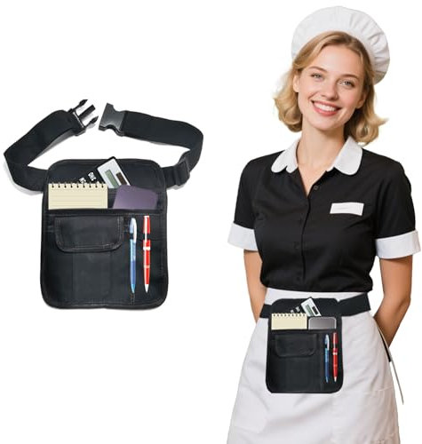 Ulifebetter Server Waist Pouch, Black Server Aprons Short Canvas Pocket Apron Restaurant Aprons with Pockets Adjustable Belt Waitress Apron Pouch Utility Belt Pouch Tool Bag Waist for Waiter Waitress