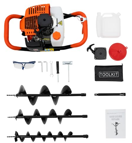 YyanLAK Tarière à essence, 52 cm³, tarière à essence, pour clôture, 3 embouts pour trous de plantes d'arbres, poteaux de clôture, piquets de serre