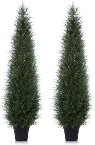 Kazeila Künstliche Zeder Pflanze 150cm Kunstpflanze Zedernbaum,Kunstbaum Outdoor UV Geschützt für Home Wohnzimmer Schlafzimmer Büro Deko(2Pack)