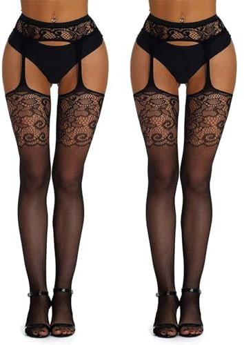 Bas Porte-Jarretelles En Dentelle, 2 Pcs Collant Bas Résille, Bas Résille, Bas Collants, Collant Porte Jarretelle, Collants Jarretelles Pour Femme Sexy, Bas Jarretelles Dentelle (Noir/Taille Unique)