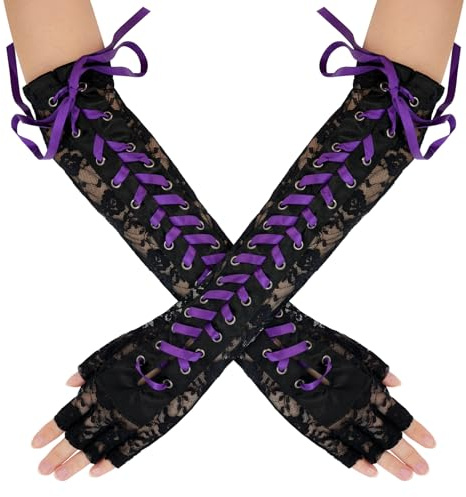 Maeau Damen Spitzenhandschuhe Vintage Punk Handschuhe Dehnbar Netzhandschuhe Ellbogen Hochzeits Handschuhe Abendhandschuhe für Party