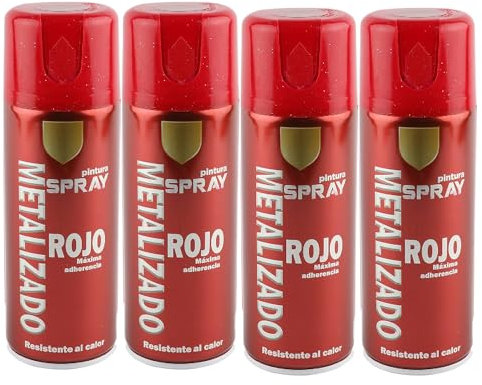 various-Pintura Spray Metalizado Rojo Brillo Multicolor Profesional 400ml Adecuado Metal Madera y Plástico Pack de 4 unidad