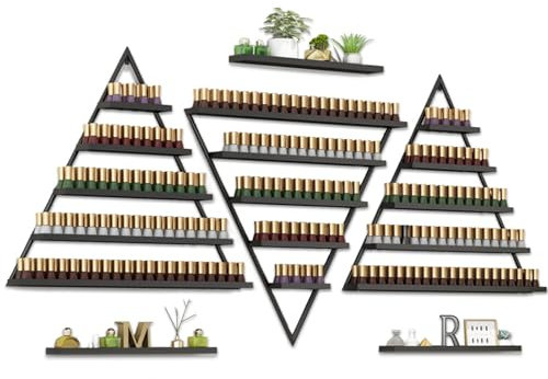 XNKLPY 6 Pezzi Scaffali Porta Smalti per Unghie Montati Parete Metallo, 5 Strati Espositore Profumi a Forma di Triangolare, Oli Essenziali Mensola Muro Essenziali Organizzatore per Casa Spa A