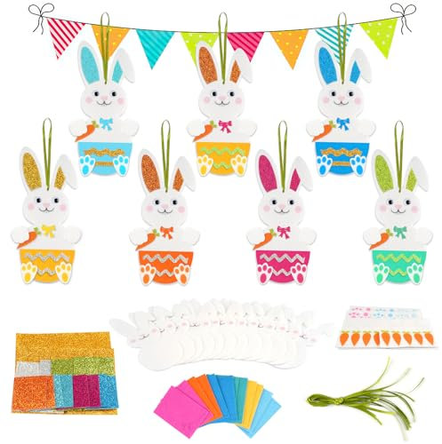 12 Stück Osterhasen Bastelset Kinder, Filz Ostern Basteln Kinder, Ostern Anhänger Deko, Kreatives DIY Osterhasen Bastelset, Ostern Basteln Deko für Frühling und Ostern