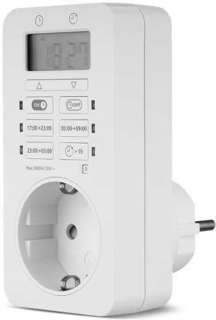 REV Zeitschaltuhr digital - Flexible & einfache Einstellung auf Knopfdruck, bis zu 1000 Std. Gangreserve, Timer Steckdose, weiß