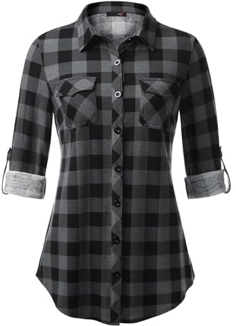 Camisa de leñador para mujer, a cuadros, de gran tamaño, chaqueta de camisa, blusa larga, camisa tradicional festiva, camisa larga a cuadros, blusa a cuadros, holgada, informal, ajustada, camiseta