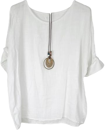 Kiran Fashion New Ladies 100% Cotton Tops Lagenlook One Size Plain for Summers Beach Casual (UK, Alpha, One Size, Regular, Regular, White)