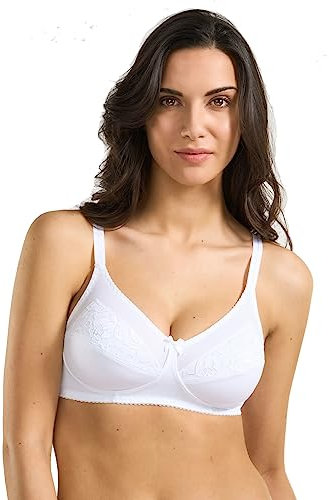 Reggiseno in Microfibra Senza Ferretto, Pizzo Elastico, Coppa B Non Imbottita, Spalline Regolabili Impreziosita da Inserti Pizzo 289 (IT, Taglia della Coppa & Taglia della Fascia, B, 6, Bianco)