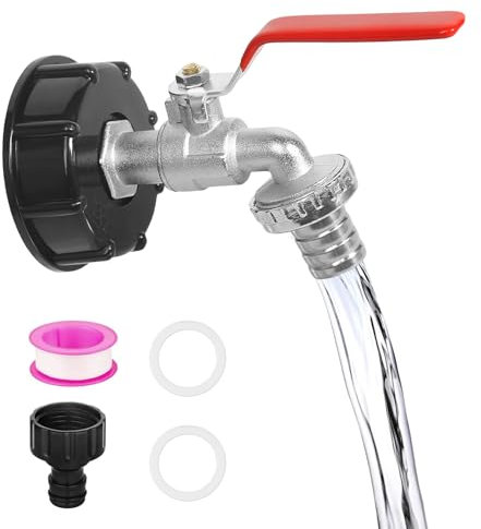 Robinet de vidange IBC, 3/4, pour réservoir d'eau de pluie, accessoires de réservoir IBC, accessoires de réservoir d'eau de 1000 l, robinet d'écoulement 3/4, avec adaptateur de tuyau d'arrosage