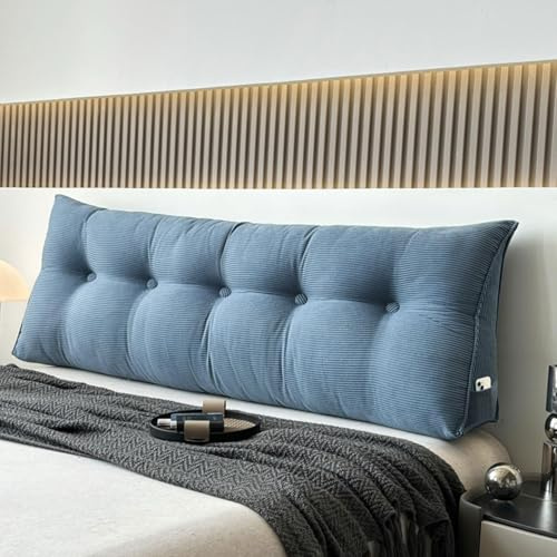 Almohadas de lectura grandes de cuña para cama, cojín triangular para respaldo de cabecero, cojín de posicionamiento lumbar de pana para cama y sofá con funda extraíble (60 x 50 x 20 cm, azul 2)