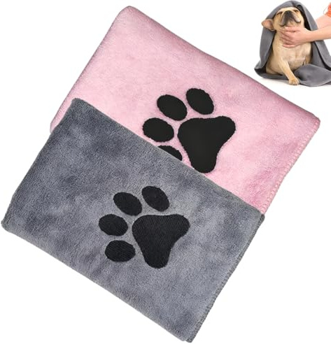 JYNVO Lot de 2 serviettes pour chien, 75 x 35 cm, Serviette pour Chien Doux Séchage Rapide Microfibre, Accessoires de Bain, Serviete Absorbante pour Chats, Chiens ou Autres Animaux, Gris, Rose