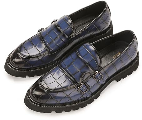 Mocassins à plateforme à enfiler avec double boucle pour homme - Mocassins classiques - Pour les affaires et les loisirs - Chaussures bateau tendance, bleu, 41 1/3 EU