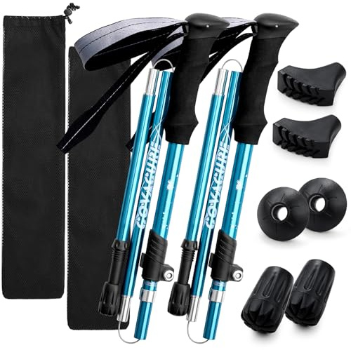 COVACURE Walking Poles - 2 Pack Lightweight Collapsible Walking Sticks for Hiking, Camping & Backpacking- 7075 Aluminum Foam Grip & Padded Strap