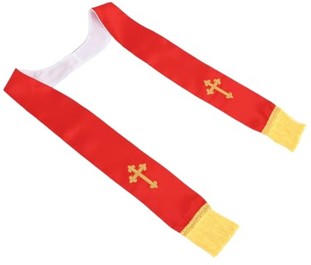 COHEALI Estola Clerical Reversible Bordada para Bodas en Iglesia con Borlas, Chal Sacerdotal de Satén Rojo y Blanco para Servicio de Coro Elegante y Fácil Cuidado