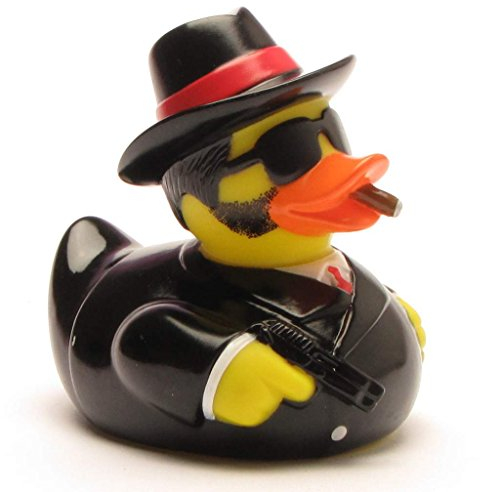 Duckshop - Paperella da bagno, motivo: anatra al capone, lunghezza 8 cm, con portachiavi a forma di paperella da bagno