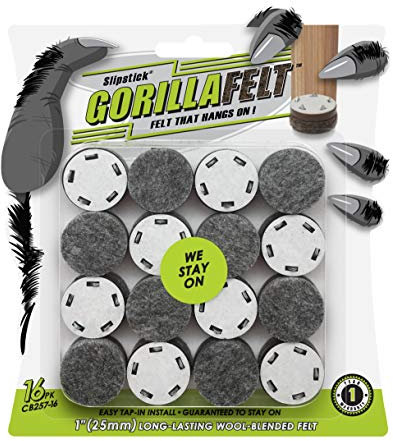 GorillaFelt - Protectores de Suelo para Patas de Silla (Juego de 16) Almohadillas de Fieltro para Muebles garantizadas para Permanecer en su Lugar, Deslizadores Redondos de 1 Pulgada (1 Pulgada)
