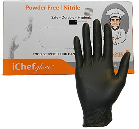 ichef glove 100 counts Food Service Food Handling Nitrile Gloves Black Powder Free (XL)