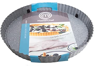 Masterchef Junior - Teglia per Crostata con Fondo Rimovibile - Stampo Crostata in Acciaio al Carbonio - Tortiera con Superficie Antiaderente - Base Rimovibile per Estrazione Facile - Adatto al Forno