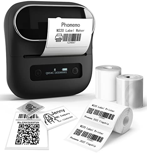 Phomemo M220 Etichettatrice Termica, Stampante per Etichette Stampante Etichette Barcode, Retail, Small Business, Con Smartphone e PC, con 3 Rotoli di Etichette
