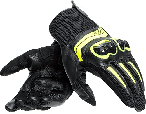 Dainese - Mig 3 Unisex Leather Gloves, Guanti Moto in Pelle per Uomo e Donna, Compatibilità Touchscreen, Palmo Rinforzato e Protezioni in TPU sulle Nocche, Traspiranti, Nero/Giallo