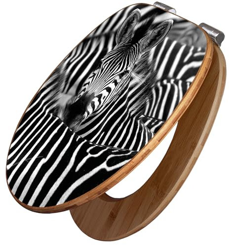 banjado Design WC Sitz Bambus Absenkautomatik 45,8x37,5cm / Toilettendeckel mit Absenkautomatik Holz/hochwertiger Bambus Klodeckel/WC-Sitz für gängigen Toiletten/Motiv Zebras