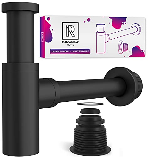 M. ROSENFELD HOME Siphon Lavabo Standard Universel de 1 1/4 Pouces - Réglables Hauteur Noir Mat Design Siphon Evier avec Parois en Laiton Chromé Extra-fortes 750g - Empêcher les Odeurs Désagréables
