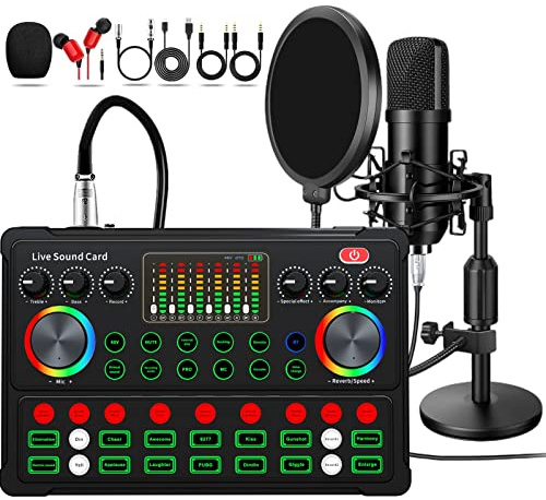 Ensemble d'équipement de podcast, microphone à condensateur 48 V avec changeur de voix M300, kit studio d'enregistrement pour podcast, streaming en direct, chant, PC, mobile, TikTok, YouTube