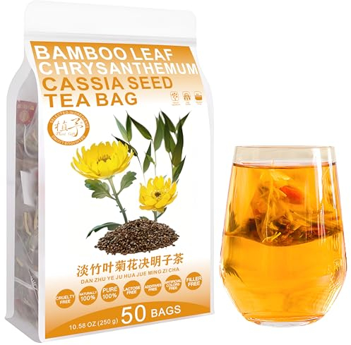 Plant Gift Bamboo Leaf Chrysanthemum Cassia Seed Tea Bag 8.81oz (5g*50bags) Osmanthus, Chinese Pure Natural, Health Care Mixed Tea, Combination of Floral Tea 250g 淡竹叶菊花决明子茶