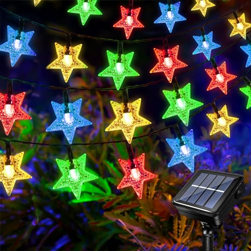 Acxilexy 12 m, 100 LED, solcellsslinga, utomhus, ljuskedja, trädgård, stjärna, 8 lägen och vattentät, LED, solcellsljuskedja stjärnor för balkong, trädgård, jul, inomhus, utomhus, dekoration