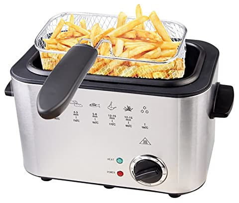 Freidora Eléctrica De 1,5 L Freidora De Grasa De Acero Inoxidable Con Ventana De Visualización Control De Temperatura Ajustable Fácil De Limpiar 1000W Plata