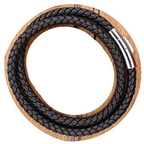 KIKUCHI JEWELRY Lederkette Lederhalsband Kalbsleder aus sechs Bändern geflochten Ø 6mm Schwarz Edelstahl Verschluss für Herren & Damen TOP (XL (54 cm))