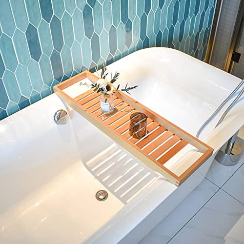 PGKTKCWH Vassoio da Bagno Vassoio da Bagno Vassoio da Bagno in Legno, Vassoio da Bagno in Noce Premium Mensola per Vasca da Bagno Supporto per Vasca per Tablet Libri Candele Porta Accessori