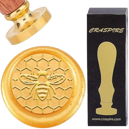 CRASPIRE Bi sigillstämpel vaxstämpel honung kam vax försegling stämplar 25 mm retro vintage avtagbar gyllene mässing stämpelhuvud med rosenträhandtag för bröllopsinbjudningar klippböcker omslagslådor