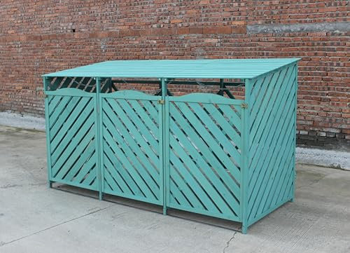 Jack Stonehouse Triple Wooden Bin Store | Large Outdoor Garden Wheelie Bin Storage for 3 Bins | Lift Lid | 218cm x 122cm (Green)